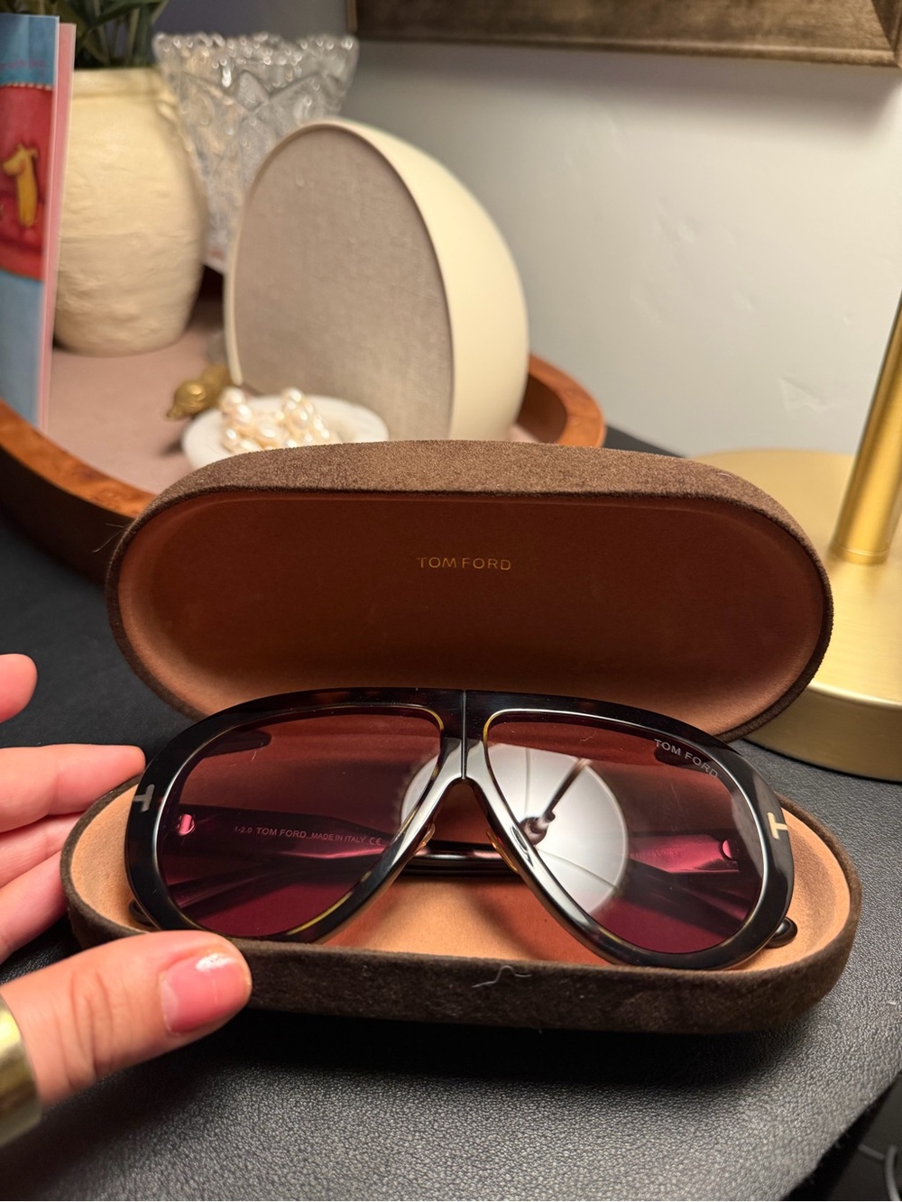 Tom Ford Dark Tortoise Frame Sunglasses with Burgundy Lenses